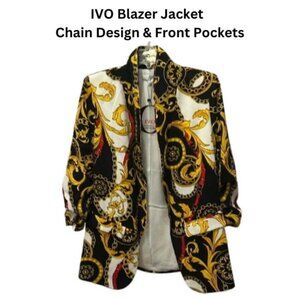 Women's Blazer Jacket - Black and Gold Chain Design